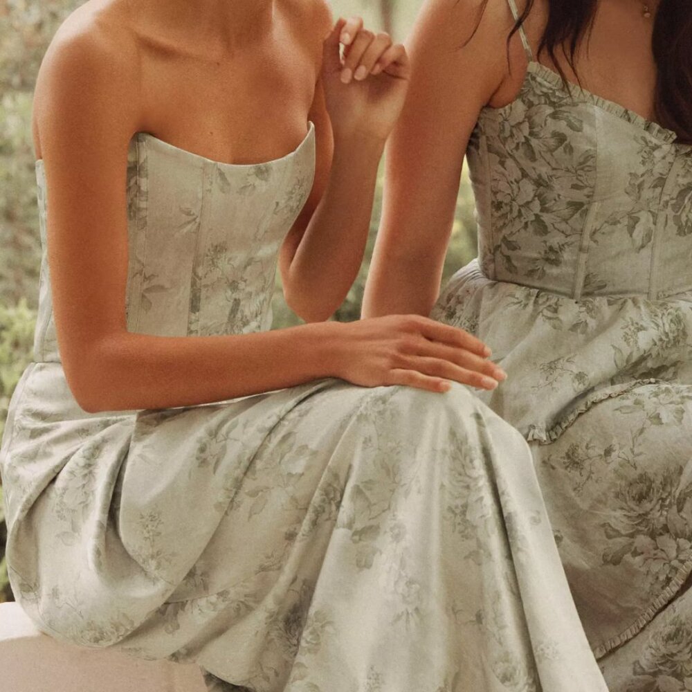 V. Chapman Floral Strapless Wedding Dress in Sage Green